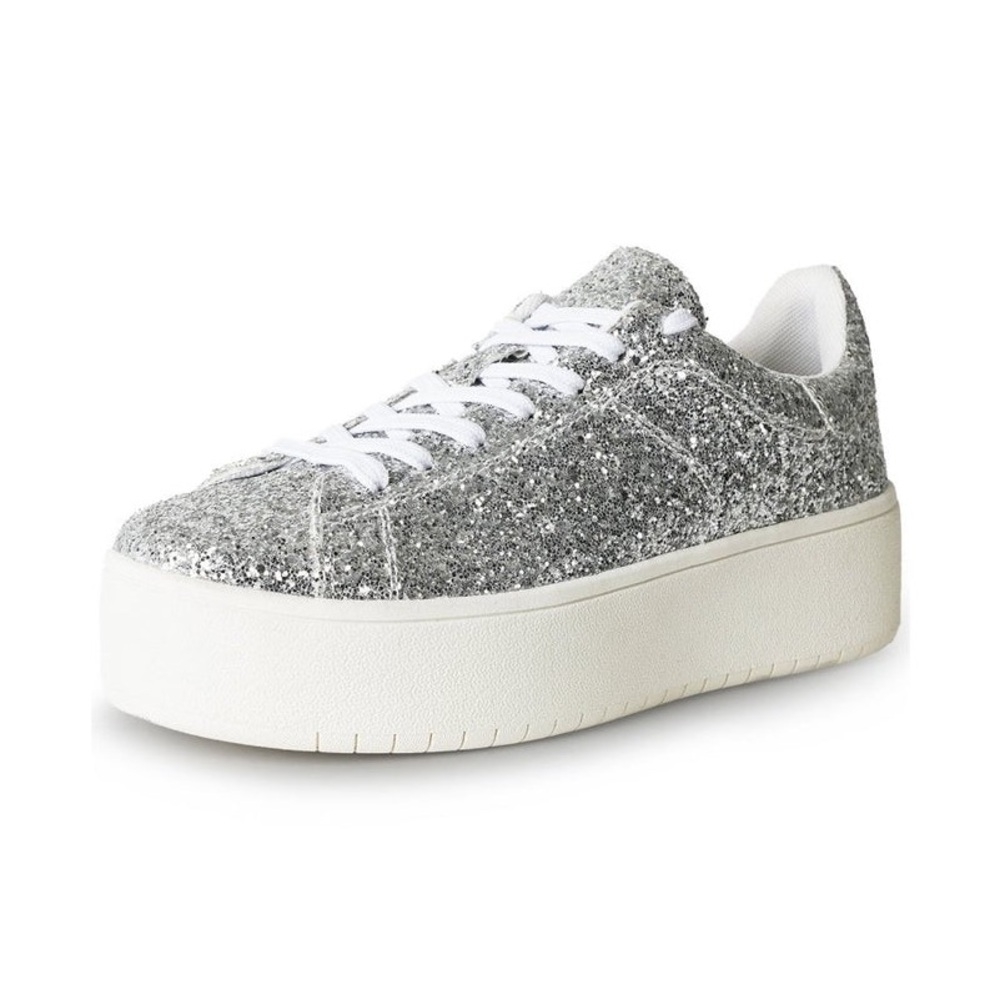 J. Adam’s Hero Glittery Silver Platform Sneakers size 6.5 EUC